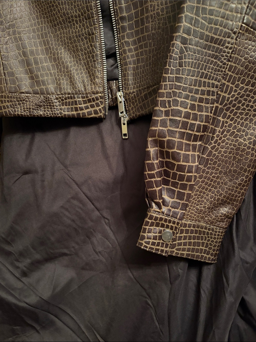 Walter Baker Dark Brown Croc-Embossed Leather Zip Jacket - Picture 6 of 6